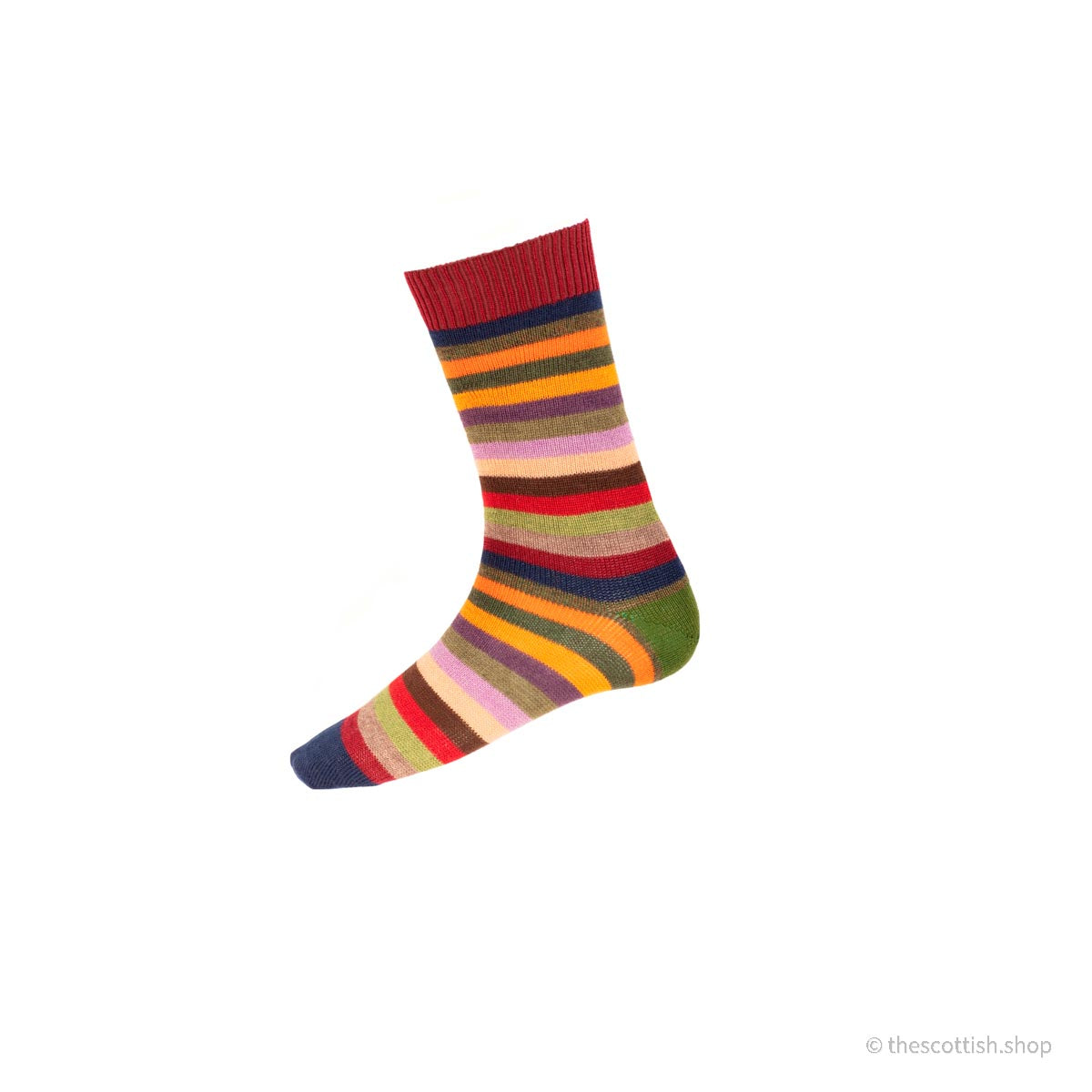Herren Merino Socken gestreift in Weinrot von House of Cheviot