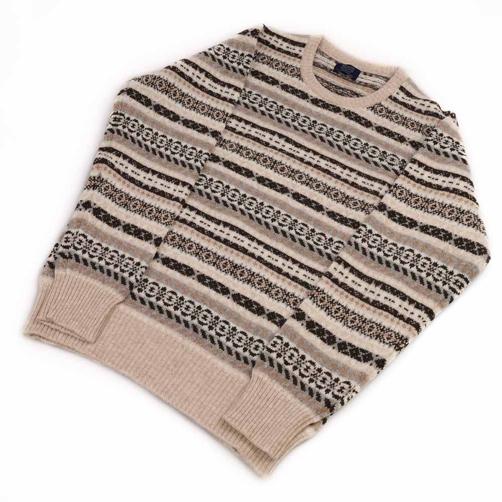 William Lockie Herren Geelong Lammwolle Pullover Fairisle in Beige