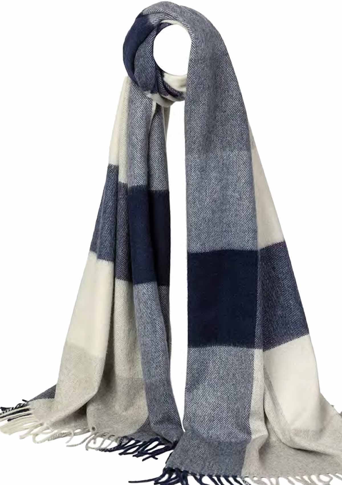 Large Cashmere Stole | Checked Blue