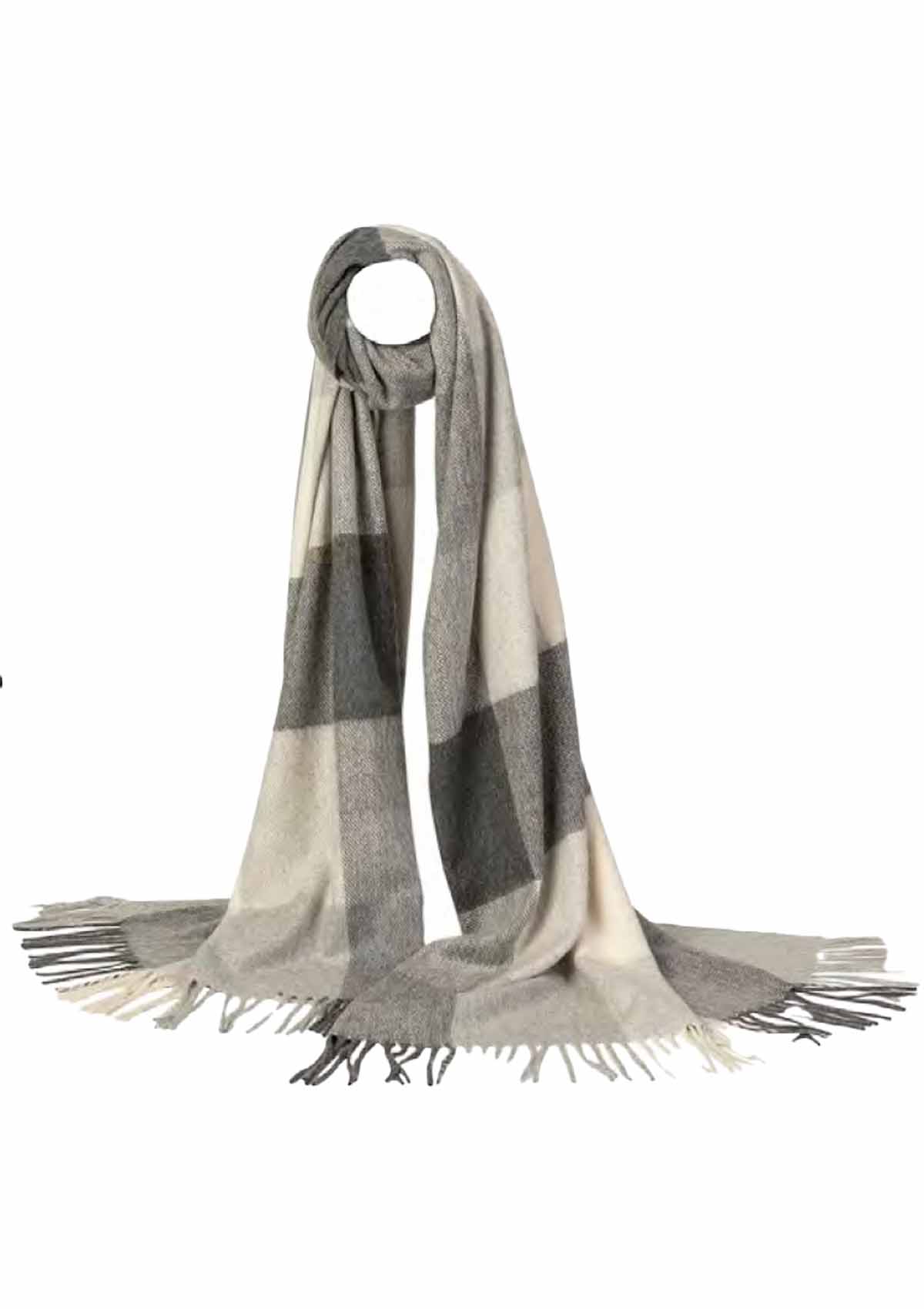 Großer Kaschmir Stola | Kariert Grau