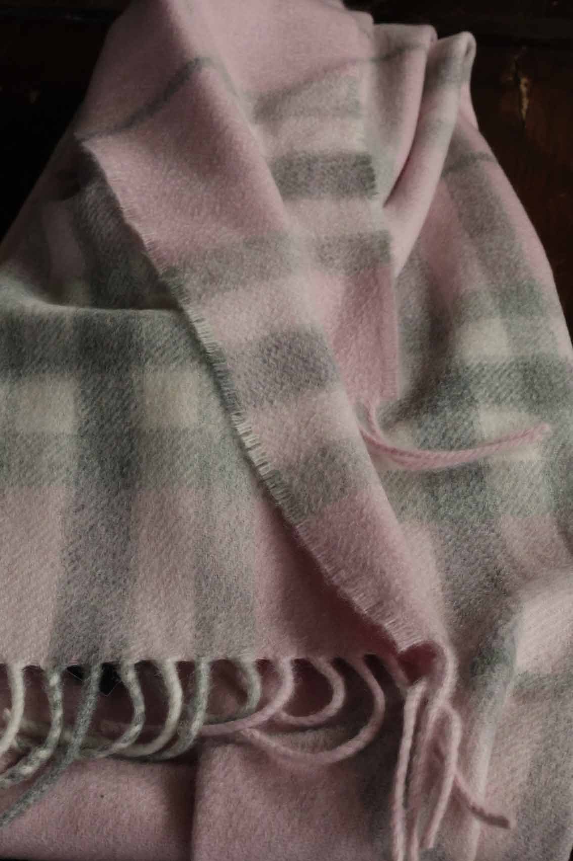 Large Cashmere Scarf | Pink and Grey Check