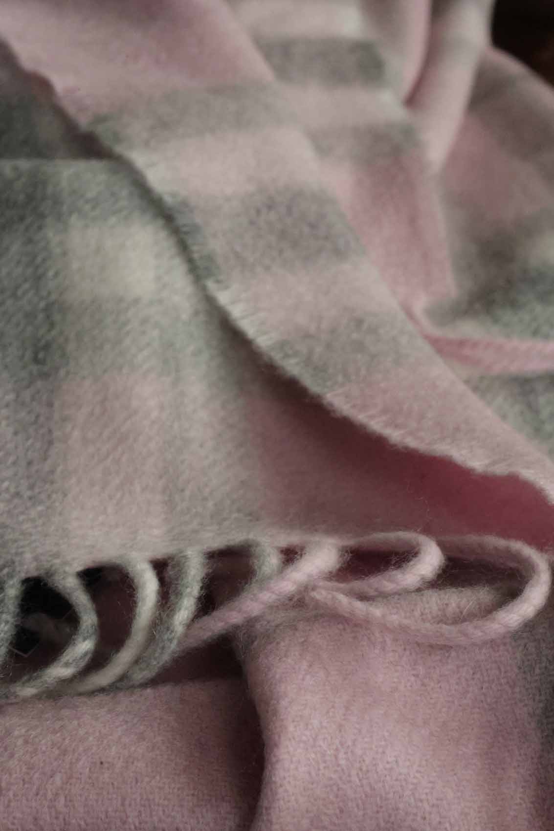 Large Cashmere Scarf | Pink and Grey Check
