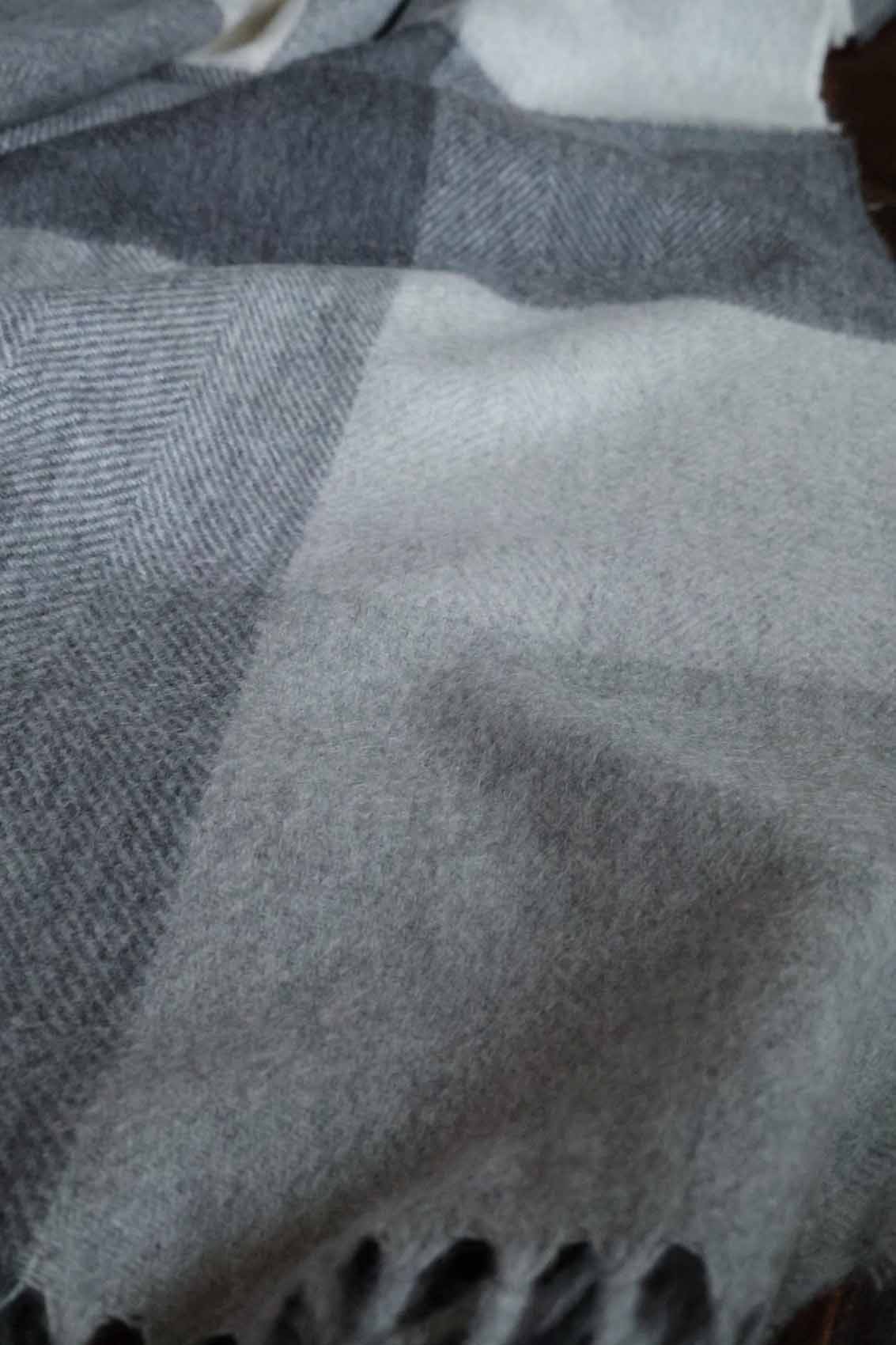 Großer Kaschmir Stola | Kariert Grau