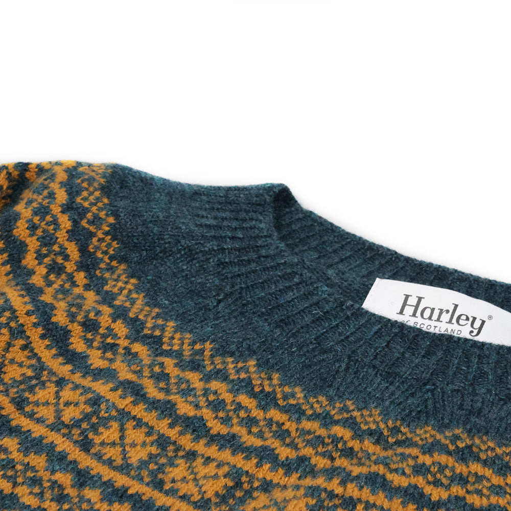 Harley-Scotland-Damen-Fairisle-Pullover-Pastel-Teal-Kragen