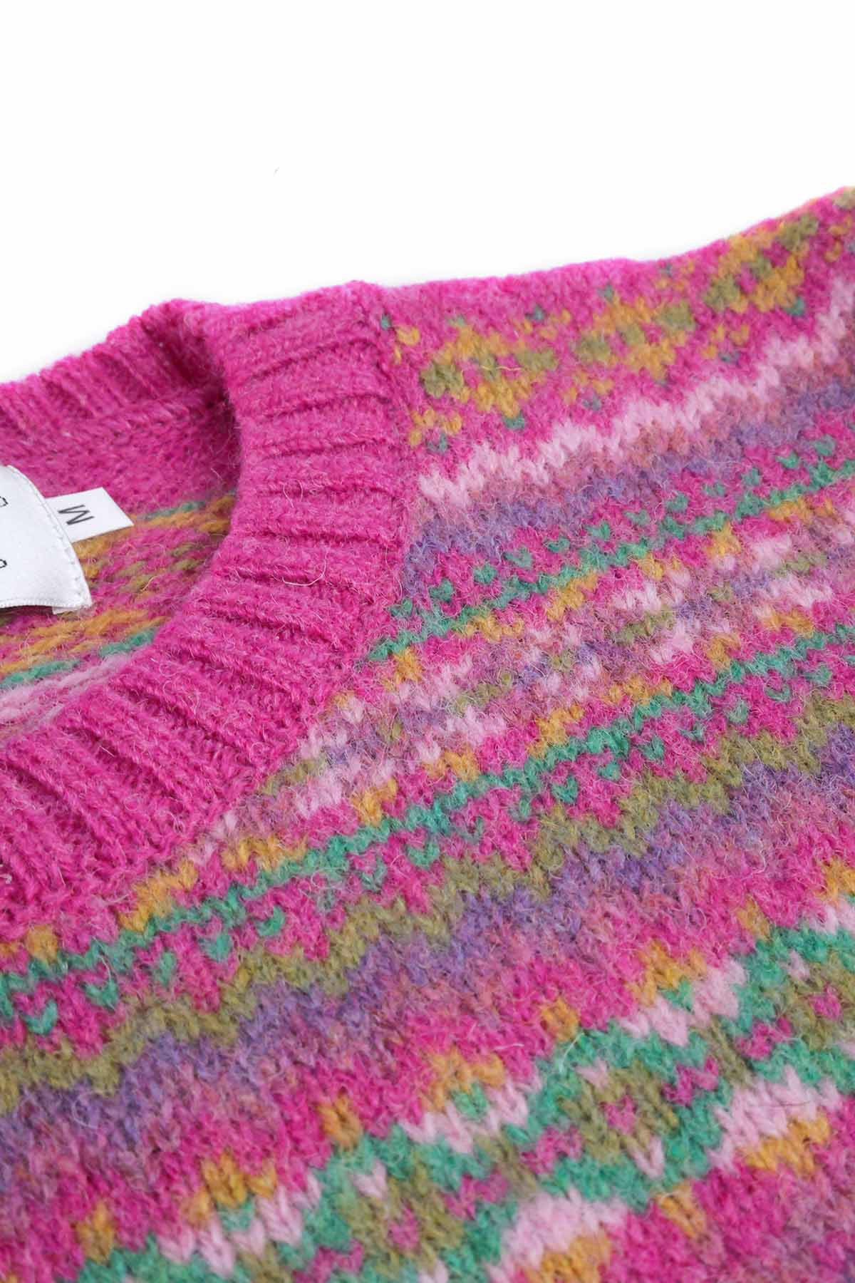Harley of Scotland Pink Fair Isle Sweater for Women, Round Neck