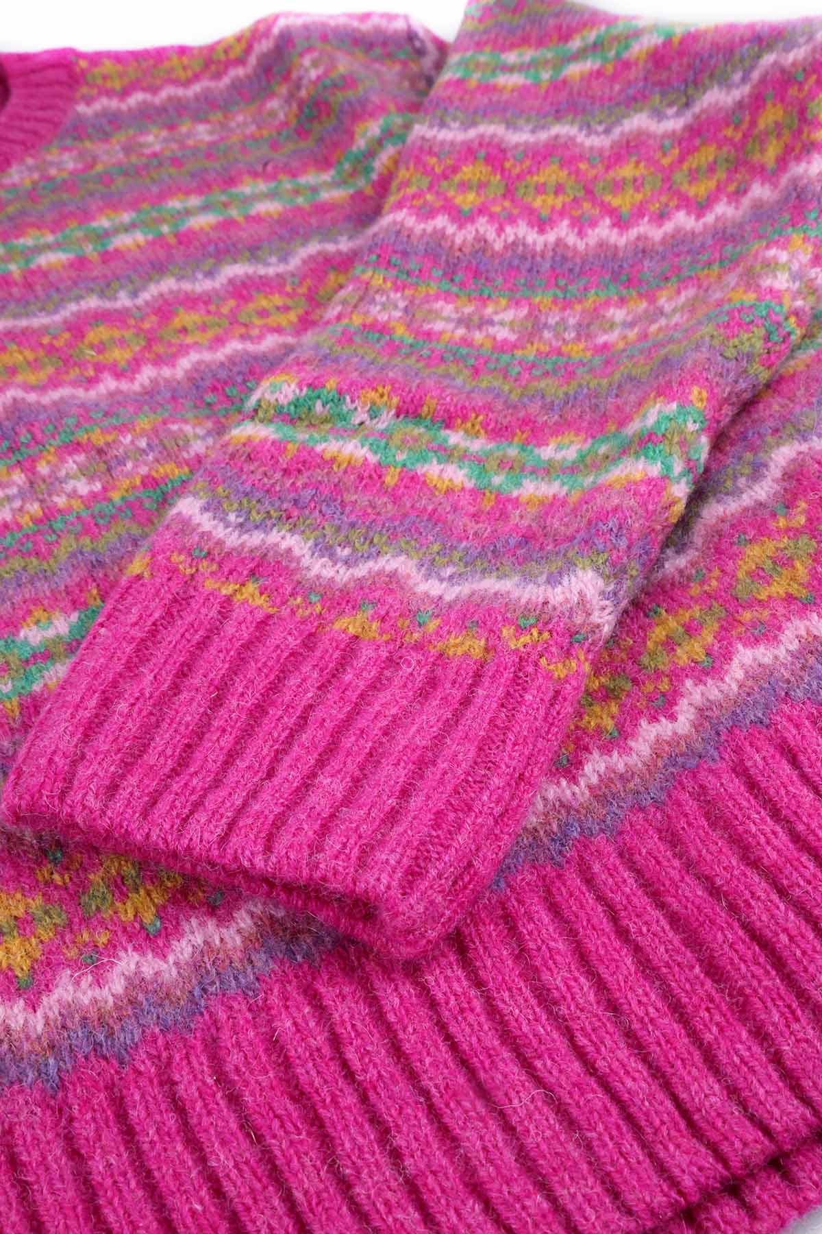 Harley of Scotland Fairisle Pullover Rosa Lippenstift | Reine Schurwolle