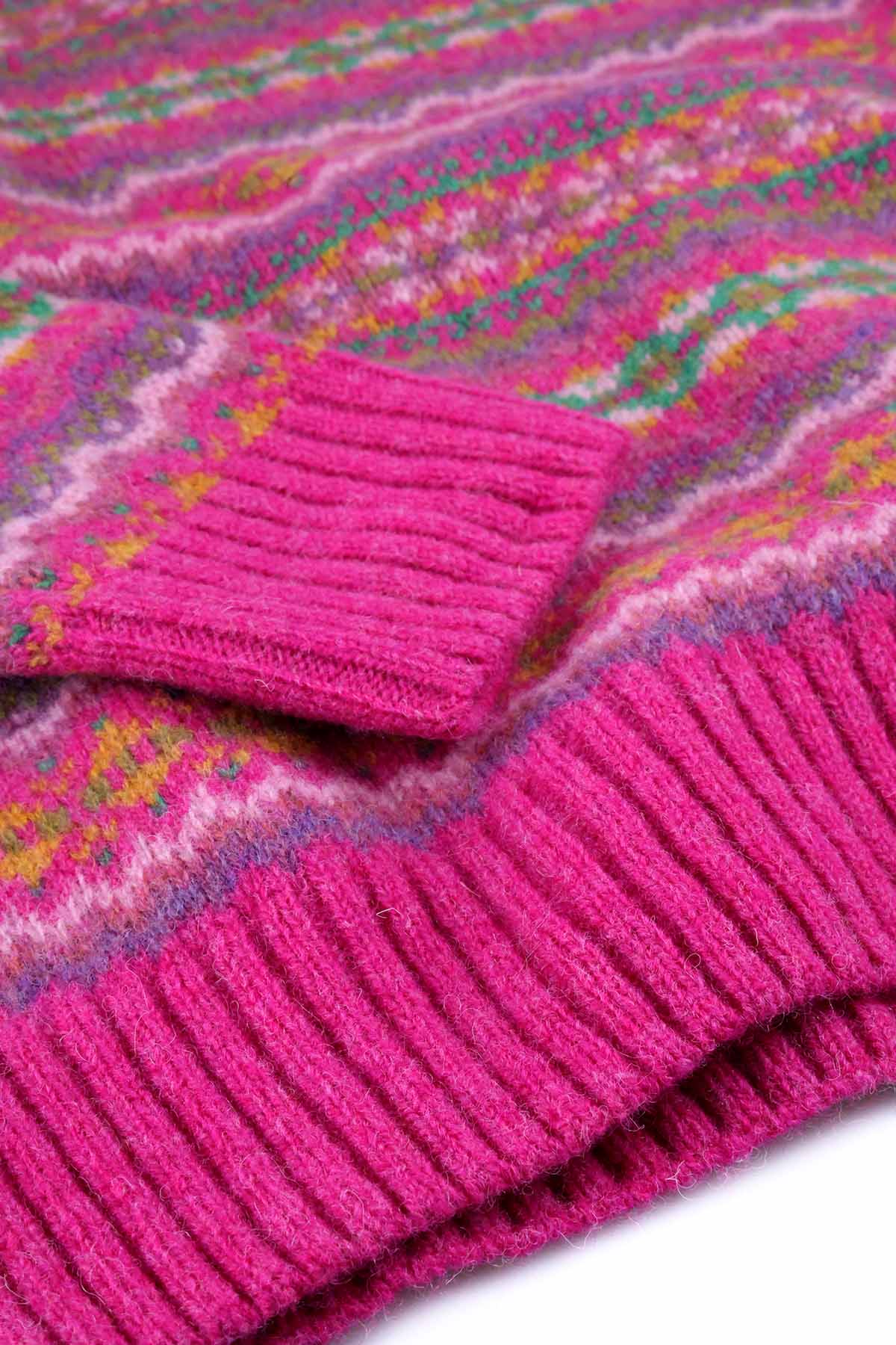 Harley of Scotland Fairisle Pullover Rosa Lippenstift | Reine Schurwolle