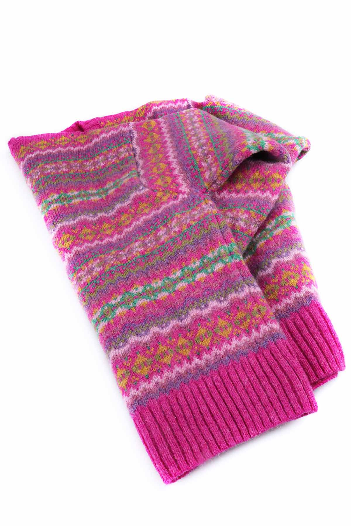 Harley of Scotland Fairisle Pullover Rosa Lippenstift | Reine Schurwolle