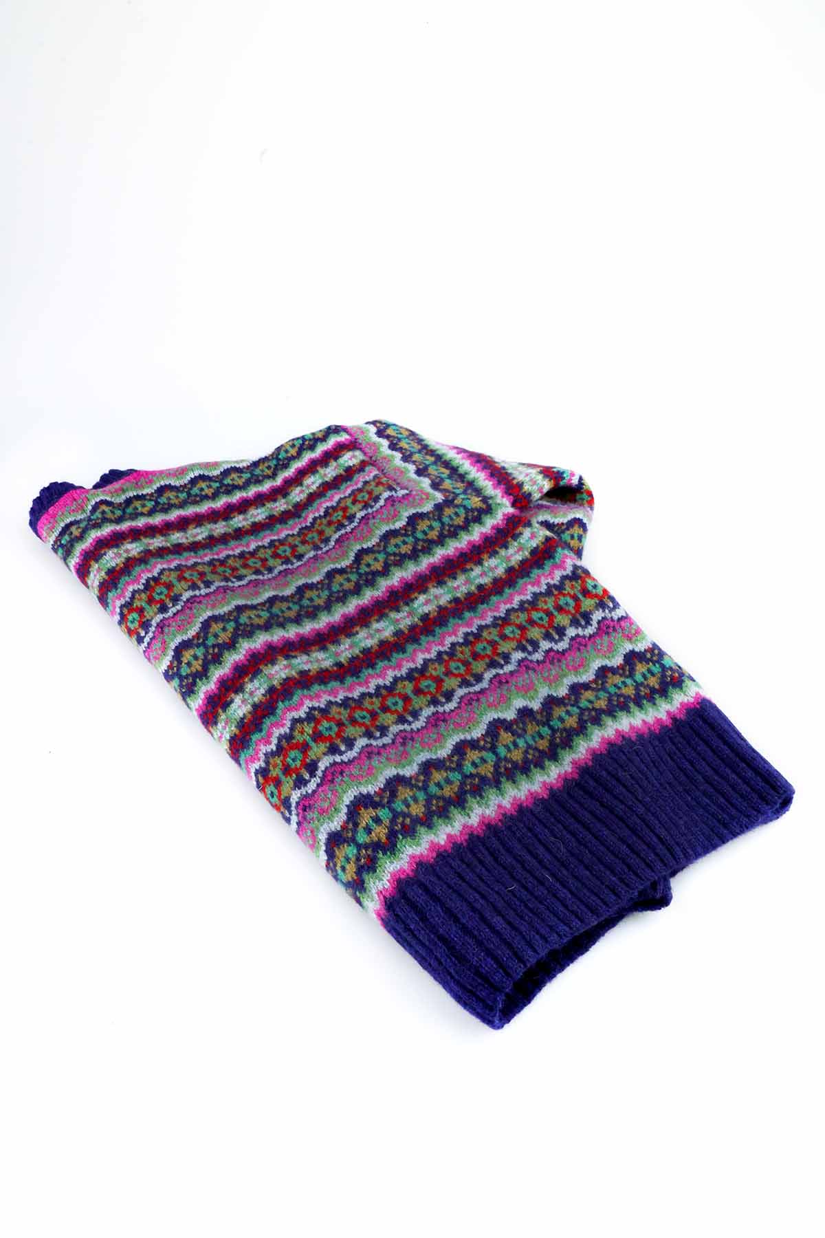 Harley of Scotland Fairisle Strickjacke Mitternachtsblau | Reine Schurwolle