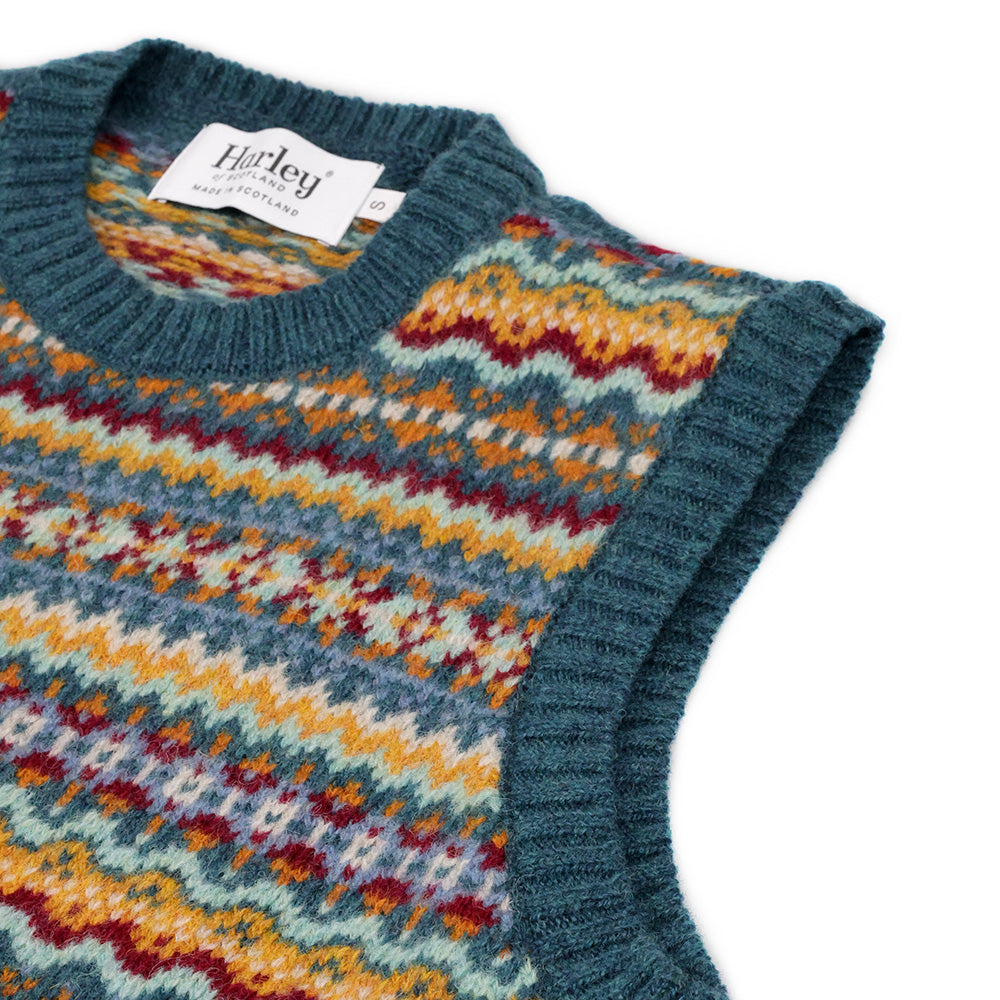 Damen Pullunder FairIsle Teal Grün Harley