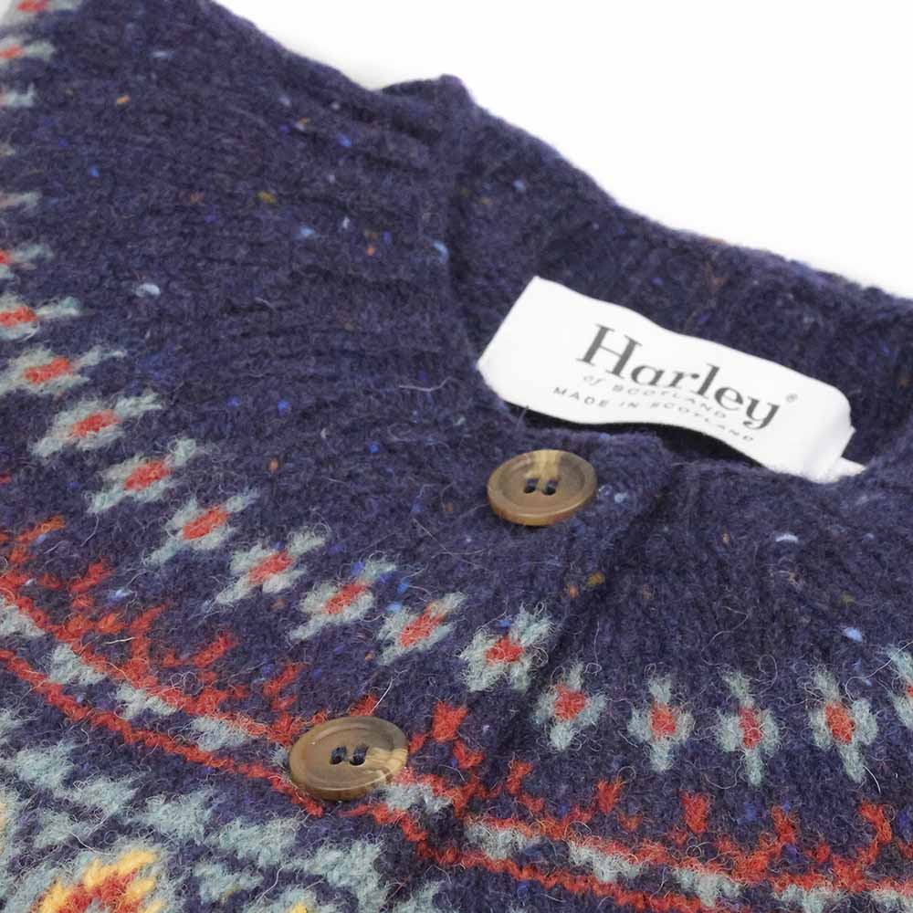 Cardigan Harley of Scotland pour femme, motif Fair Isle, bleu, col