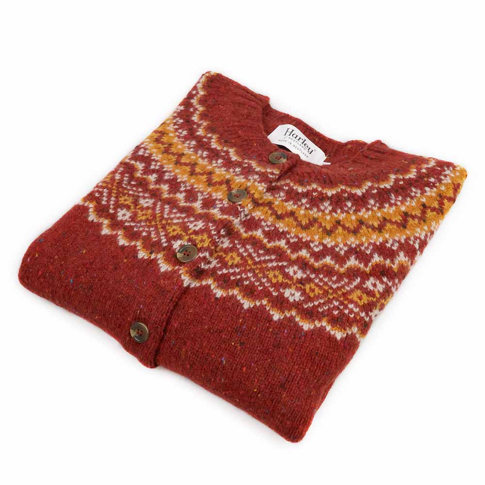 Fairisle Damen Strickjacke | Rot Reine Schurwolle