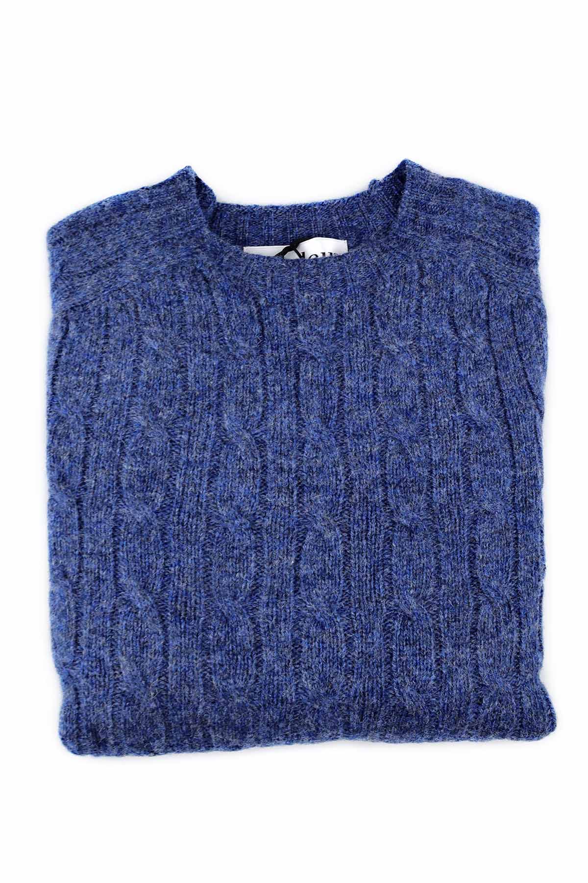 Harley of Scotland Herren Pullover Zopfmuster Denim Blau