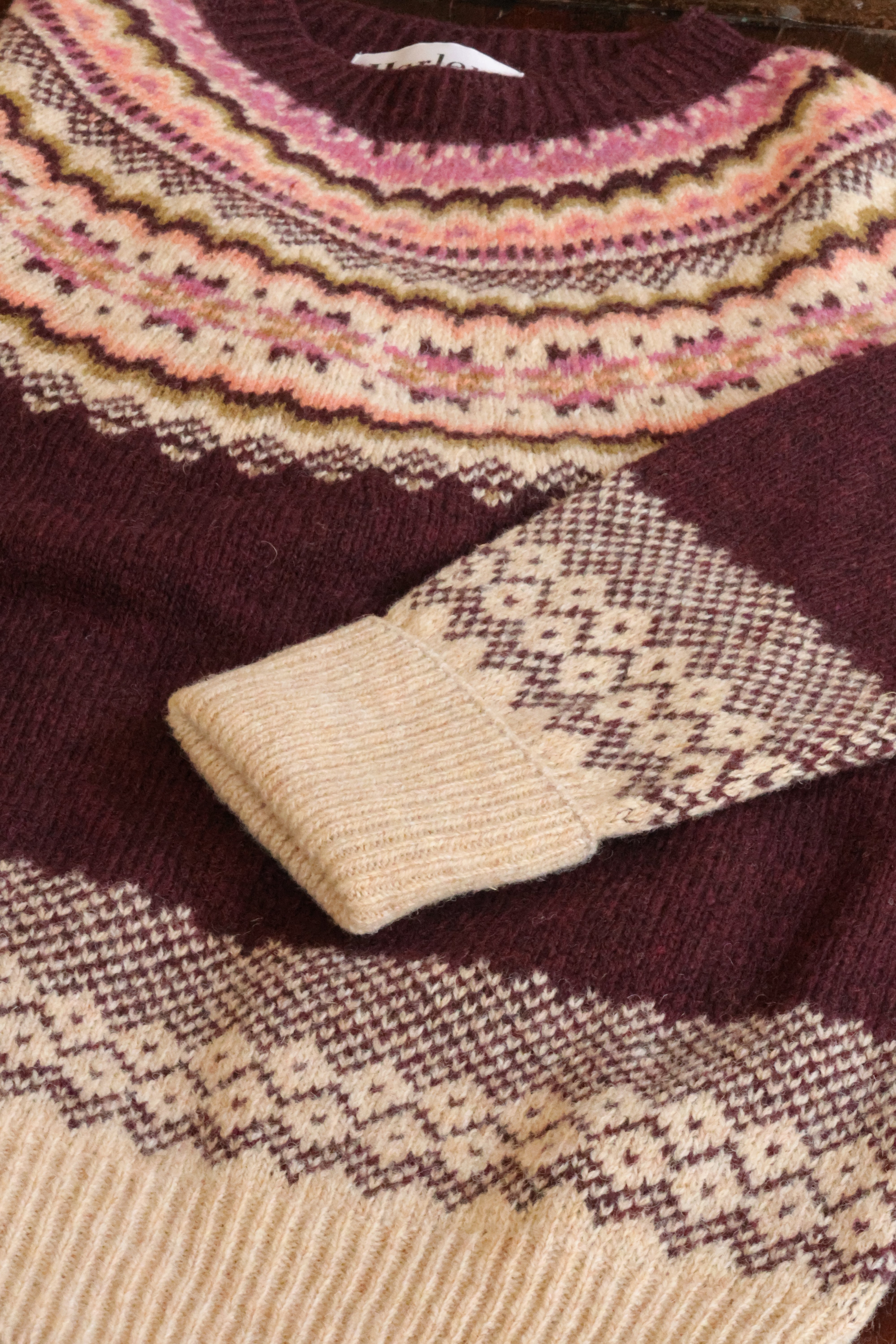 Fairisle Pullover Pullover mit Ärmelbündchen | Superweiche Lammwolle Dunkelviolett