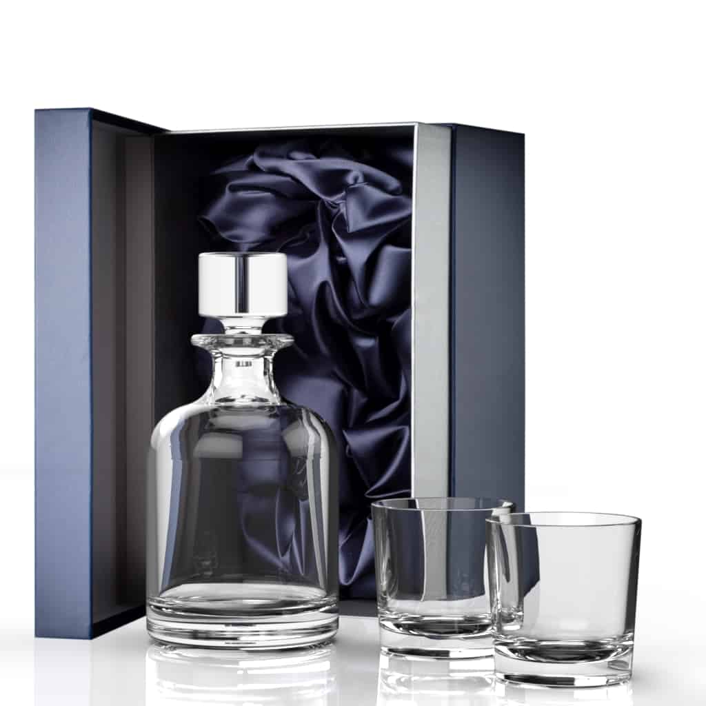 Glencairn Iona Whisky Dekanter Set — Kristalldekanter mit 2 Iona Tumblern in Marine-Geschenkbox, Made in Scotland