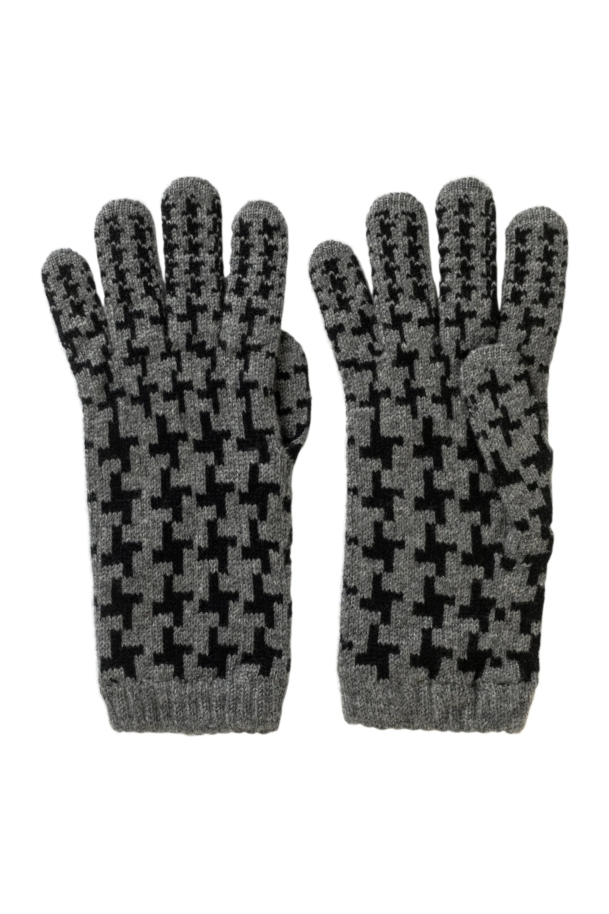 Women's Cashmere Gloves Limetta Green and Pink Houndstooth
