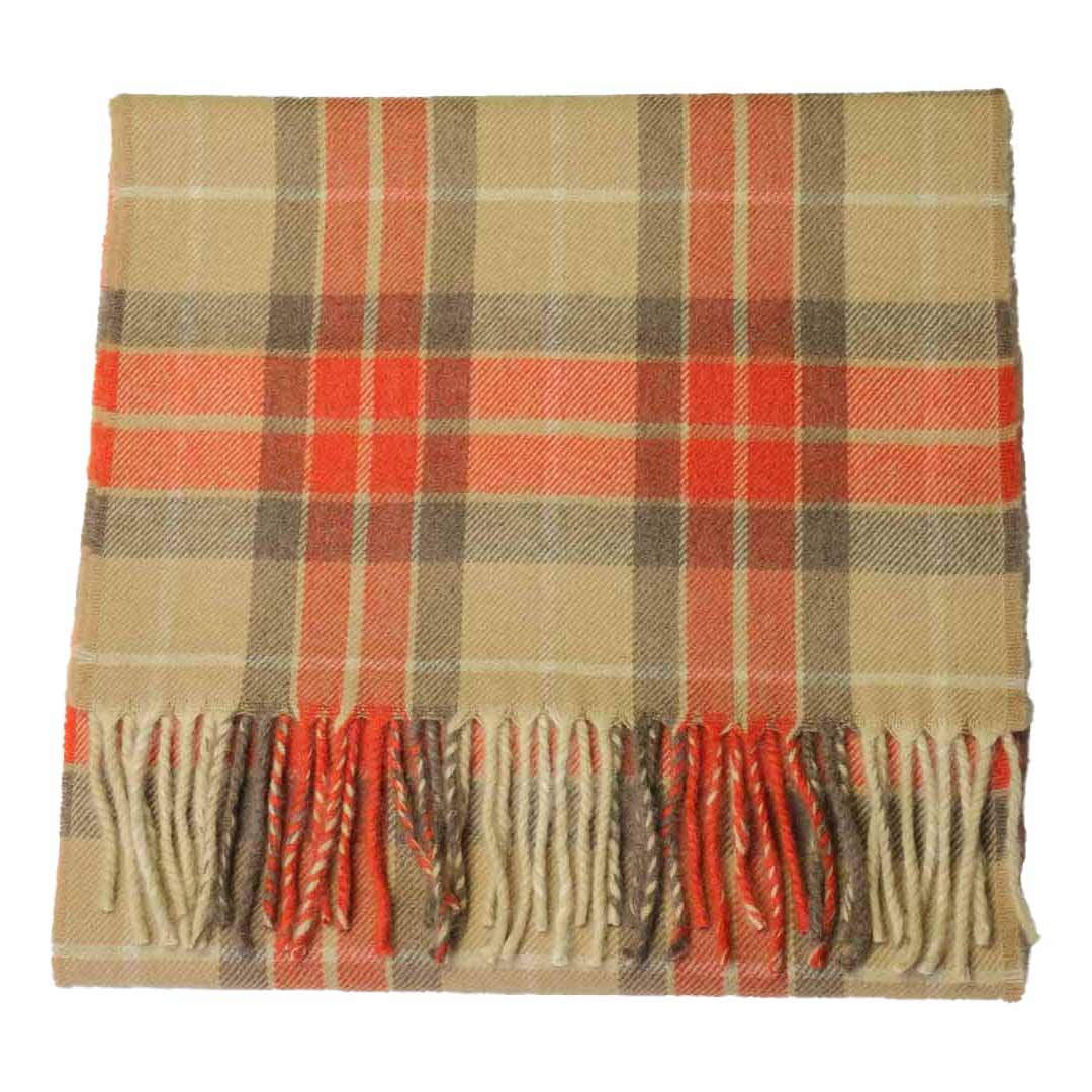 Cashmere Scarf Beige and Orange Check