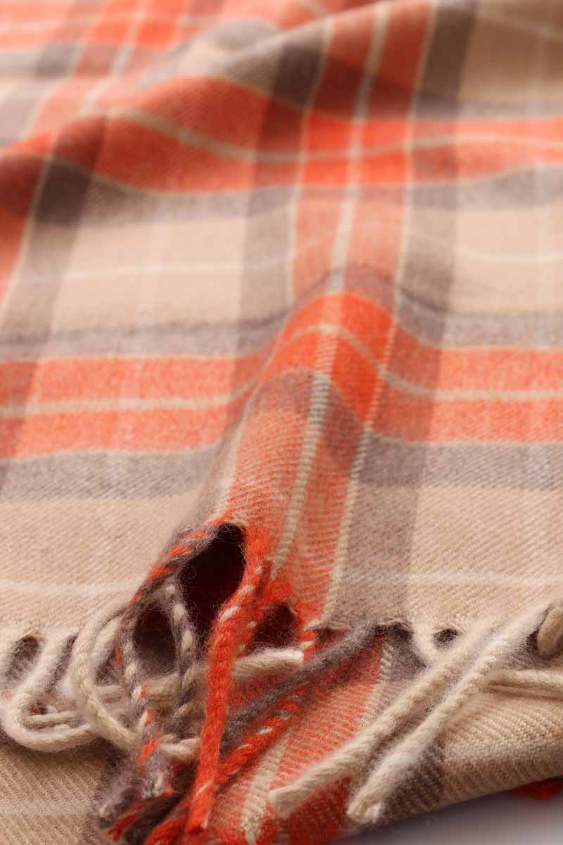 Cashmere Scarf Beige and Orange Check