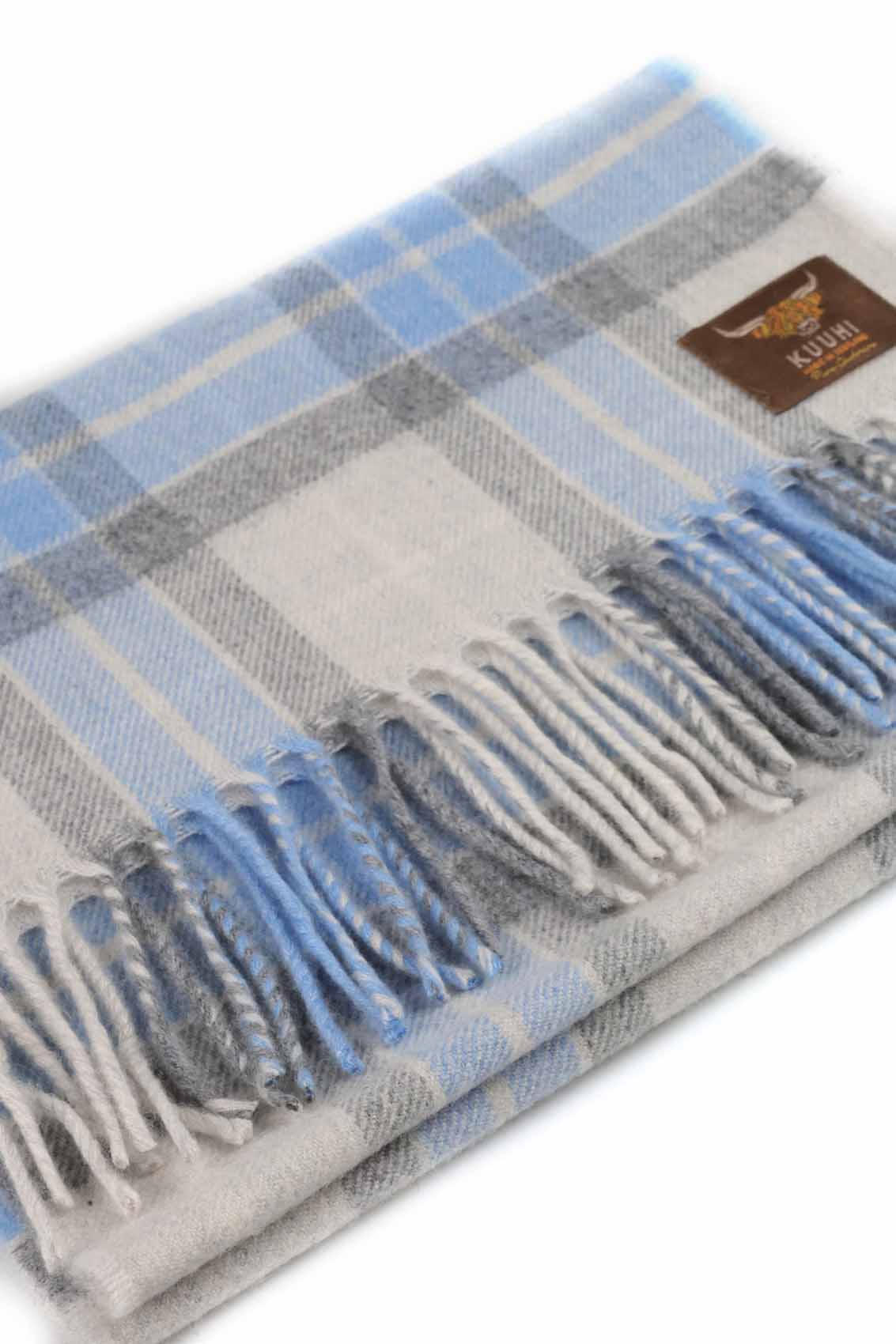 Kuuhi Kaschmirschal Quiraing Blau Weiss Grau Tartan