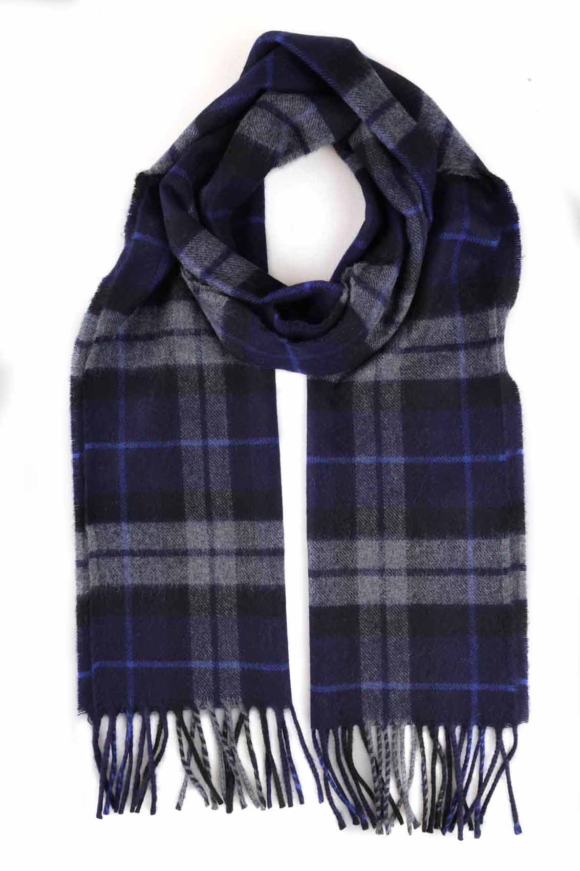 Kuuhi Kaschmirschal Neist Point Blau Weiss Tartan