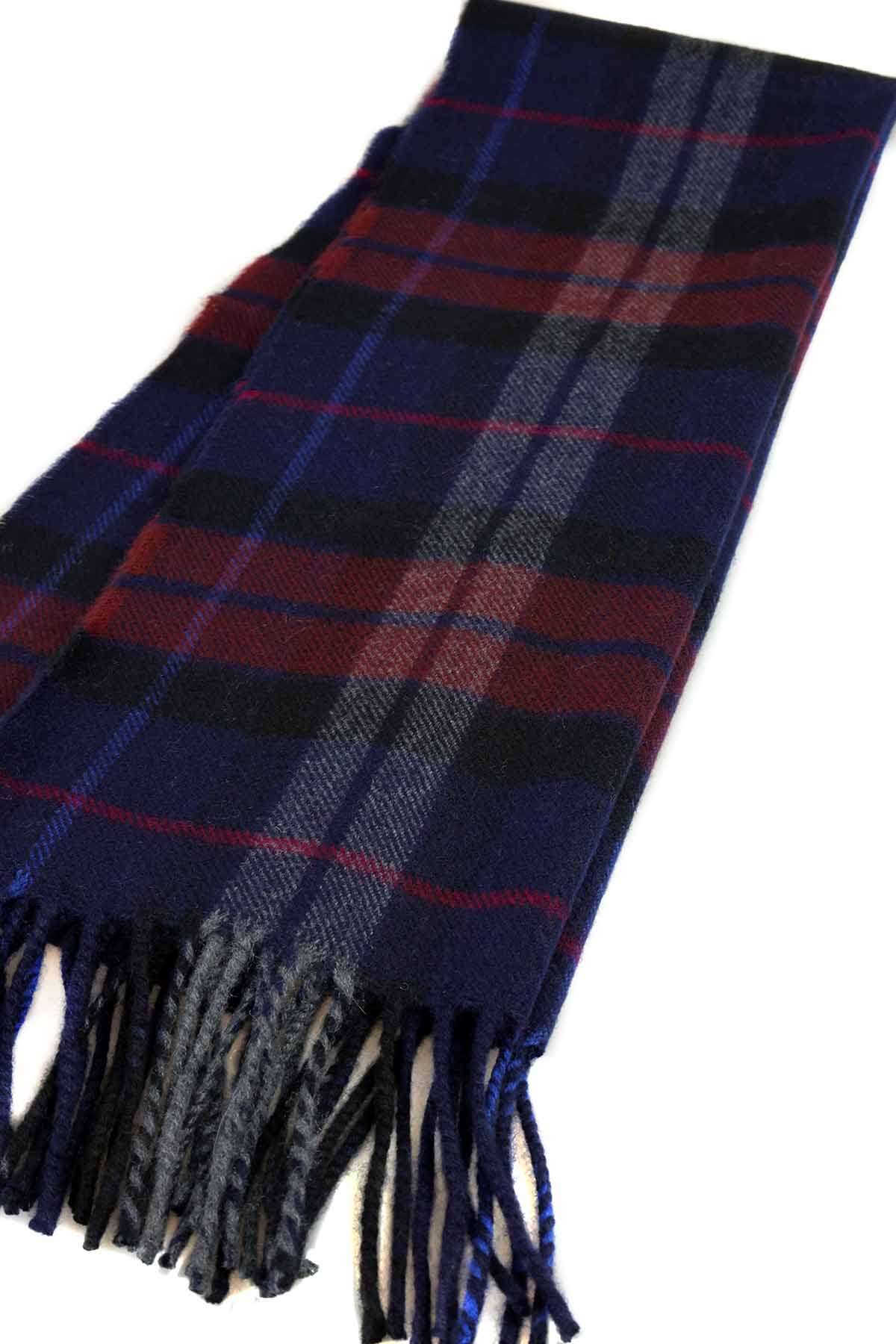 Kuuhi Kaschmirschal Sligachan Blau-Rot-Tartan — Detailansicht