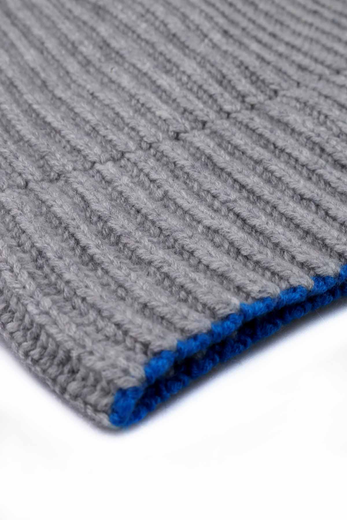 Kaschmir Mütze Chunky Gerippte Grau Türkis