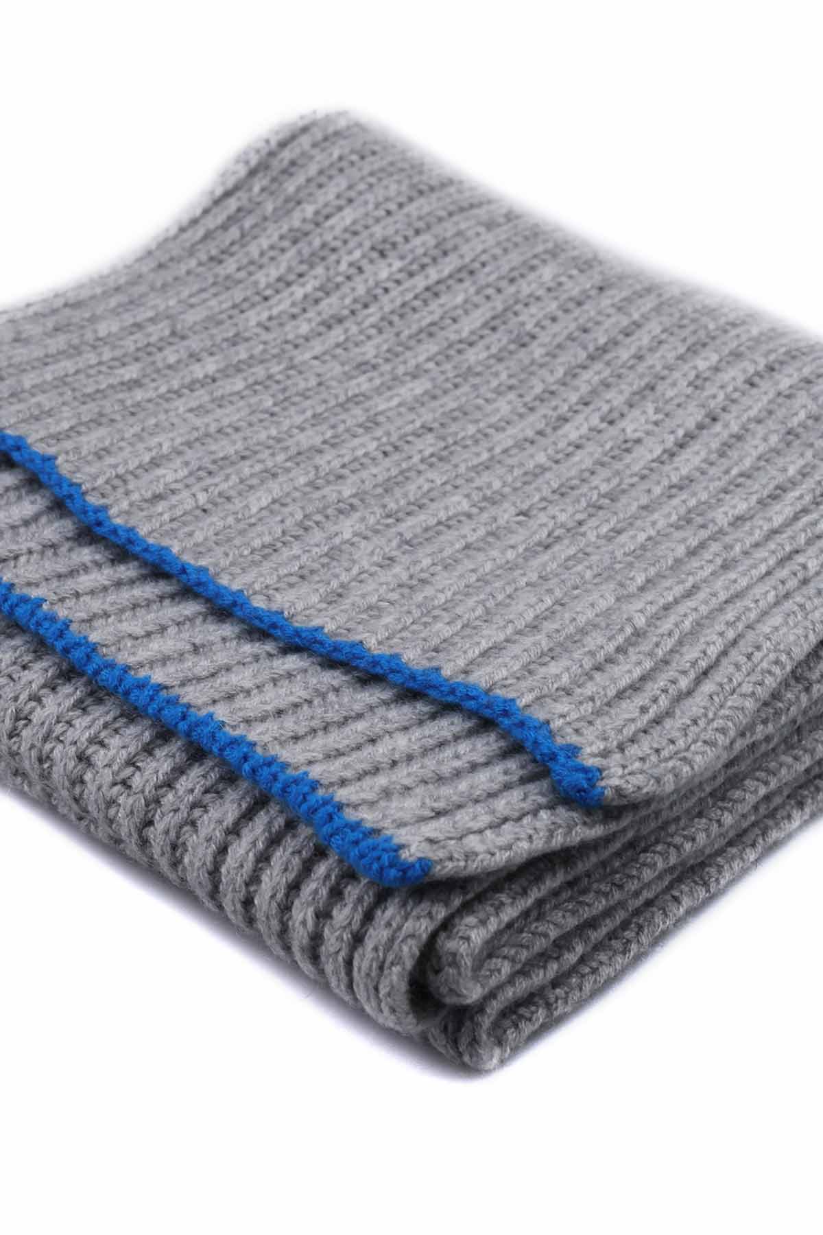 Kaschmirschal Chunky Gerippte Grau Türkis