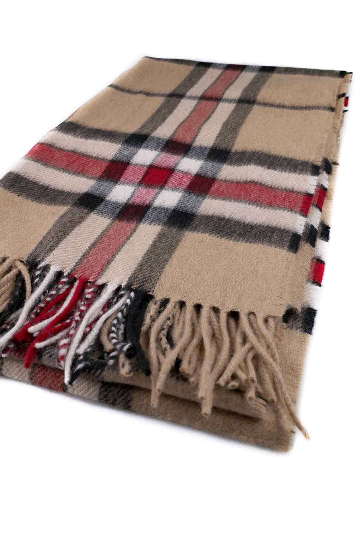 Large Cashmere Scarf | Pink and Grey Check