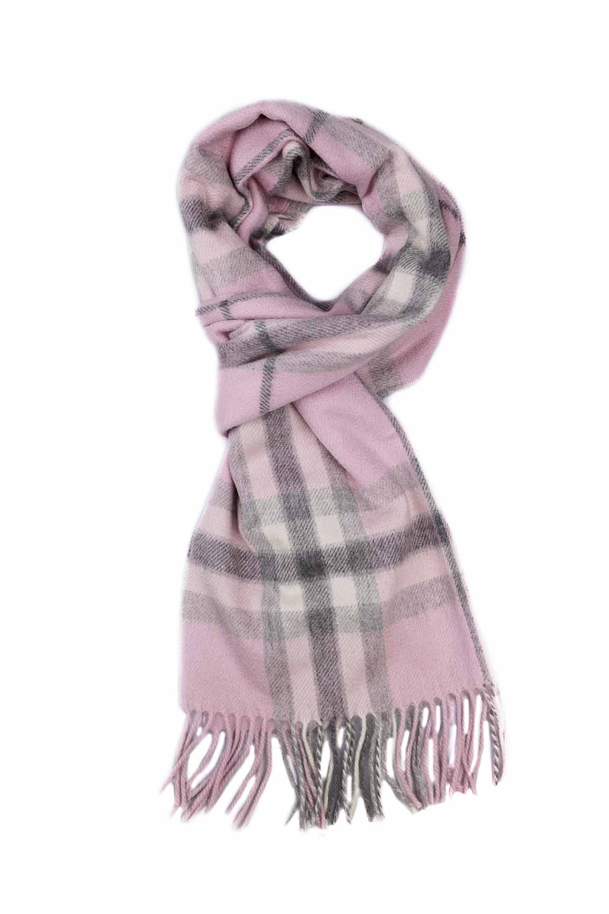 Large Cashmere Scarf | Pink and Grey Check