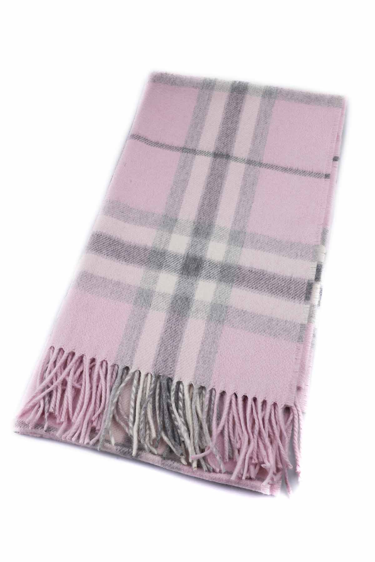 Large Cashmere Scarf | Pink and Grey Check