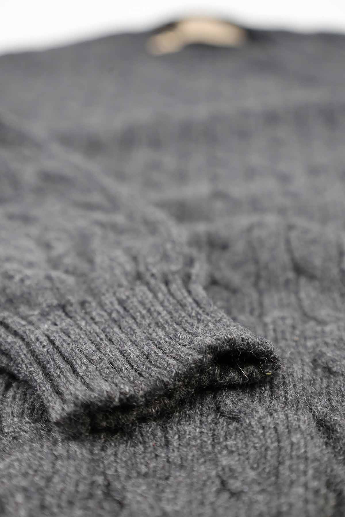 Kinalba Herren Kaschmir Zopfmuster Pullover Dunkelgrau