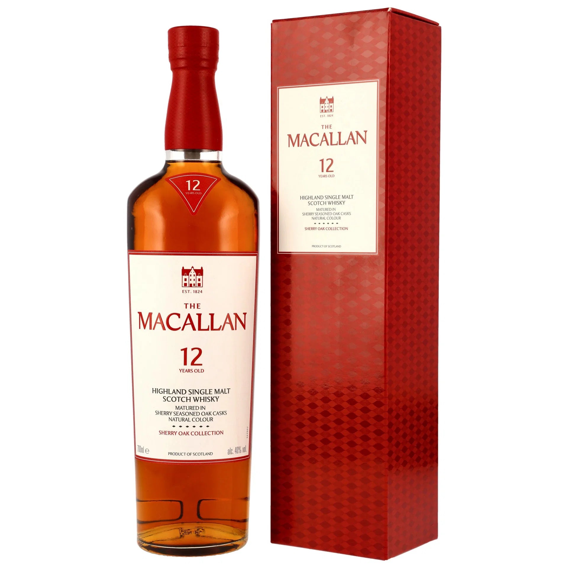 The Macallan 12 Jahre Sherry Oak Speyside Single Malt Scotch Whisky 0,7 l Flasche mit roter Geschenkverpackung