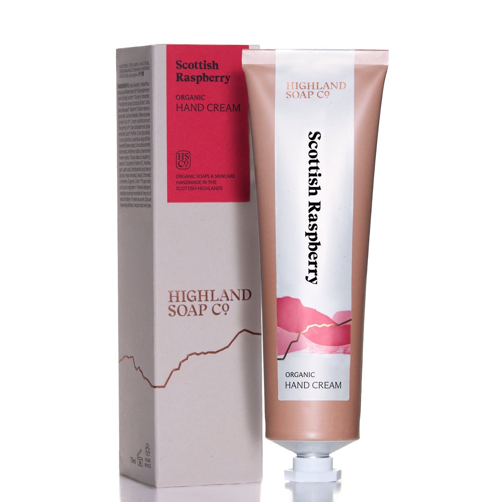 Organische Handcreme Wild Scottish Raspberry 70ml — The Highland Soap Company, recycelbare Aluminiumtube