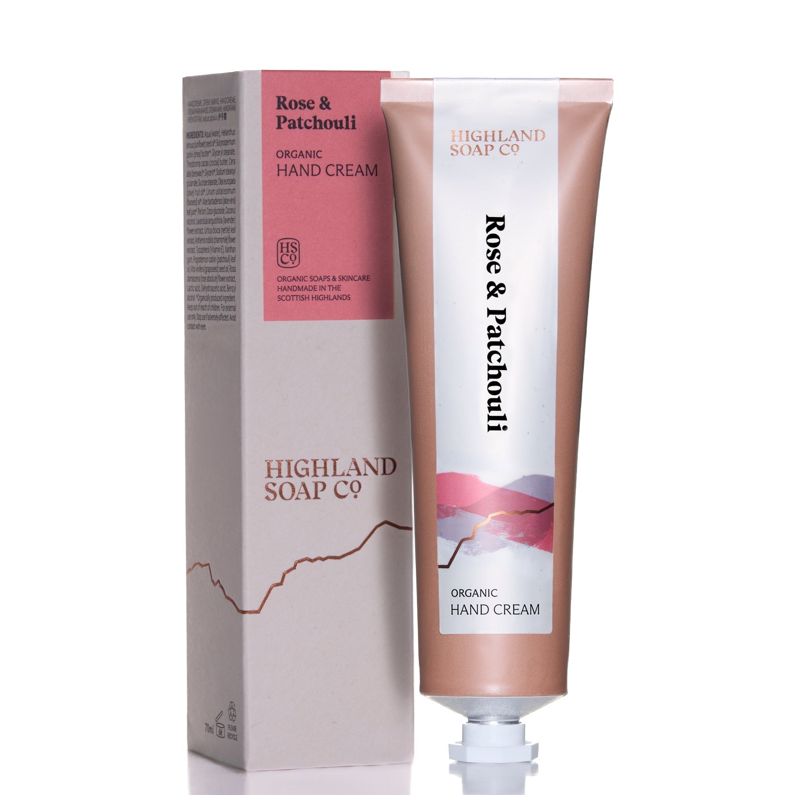 Organische Handcreme Rose & Patchouli 70ml — The Highland Soap Company, samtweich mit Rose und Patchouli