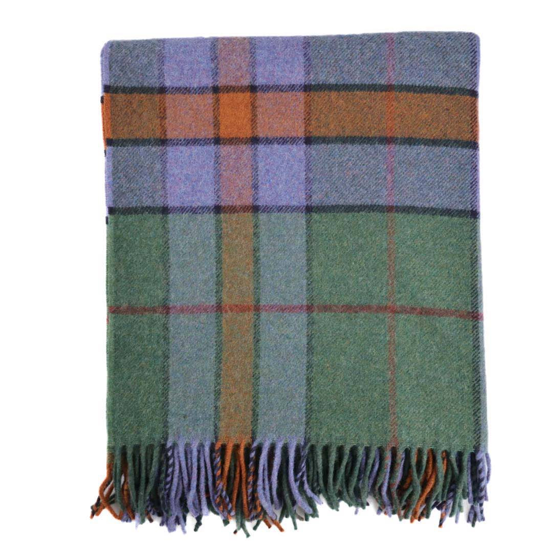 Couverture en laine écossaise parfumée à la lavande, en laine vierge, tartan vert, gris, rouge et orange