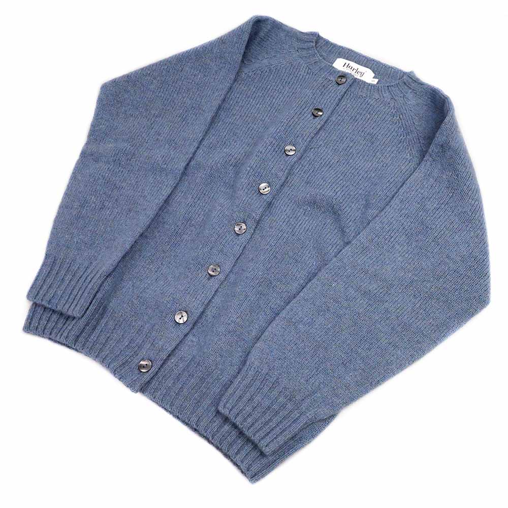 Strickjacke Damen Blau Schurwolle Harley of Scotland Full view