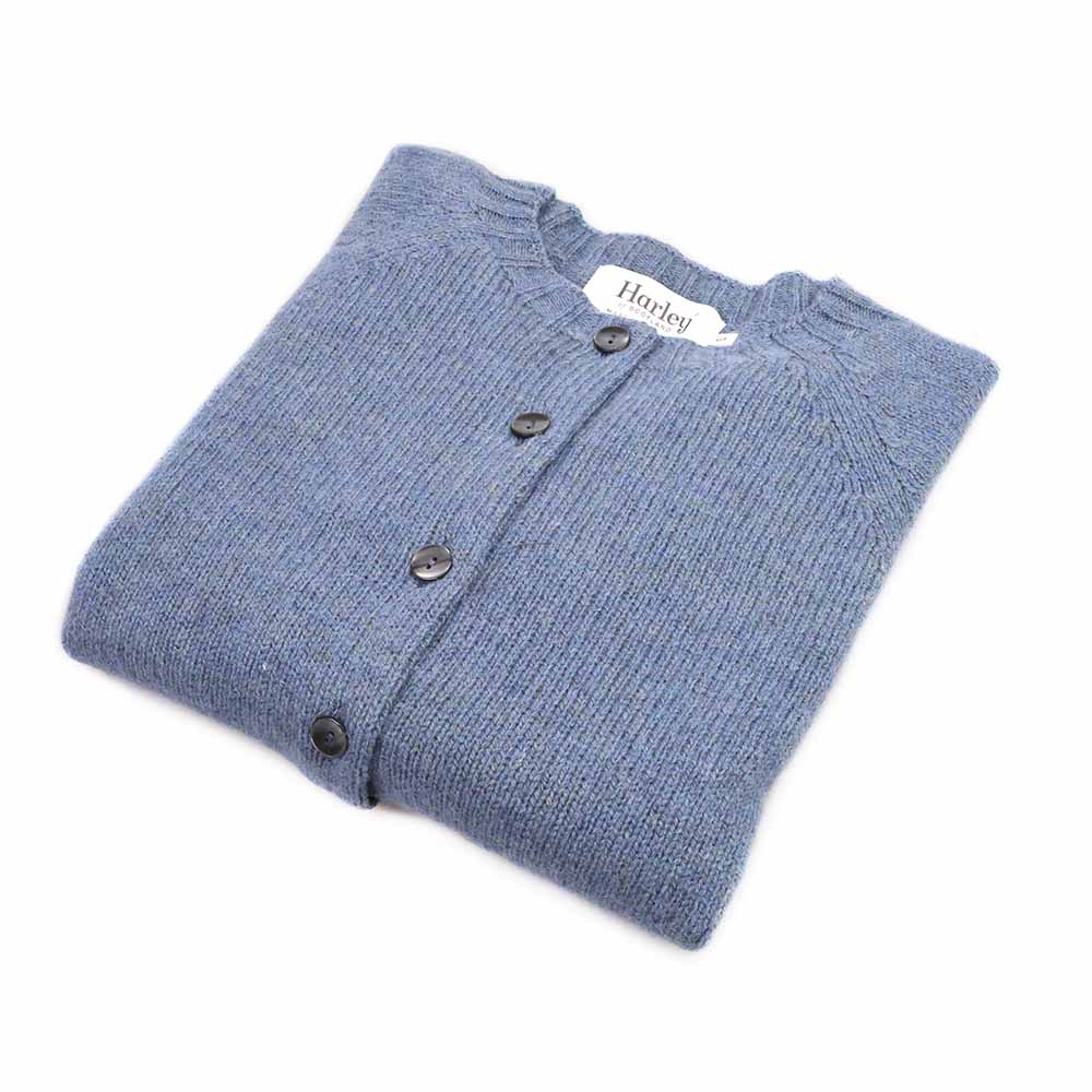 Strickjacke Damen Blau Schurwolle Harley of Scotland