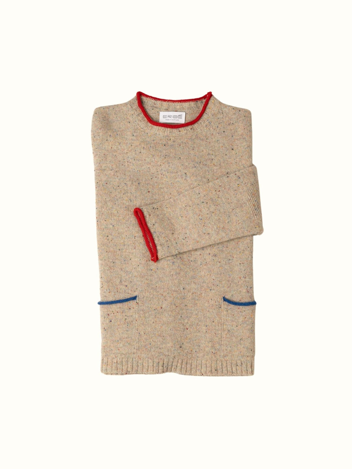 Eribé Damen Tweed Nep Pullover Sand — Flachansicht, kastiger Schnitt mit Vordertaschen