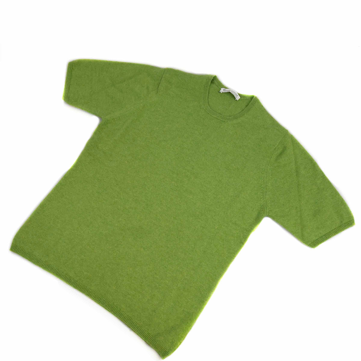 William Lockie Damen Kaschmir Kurzärmelig Pullover Grün — Gesamtansicht, frisches Teviot-Grün, 21-Gauge Kaschmir, Made in Scotland