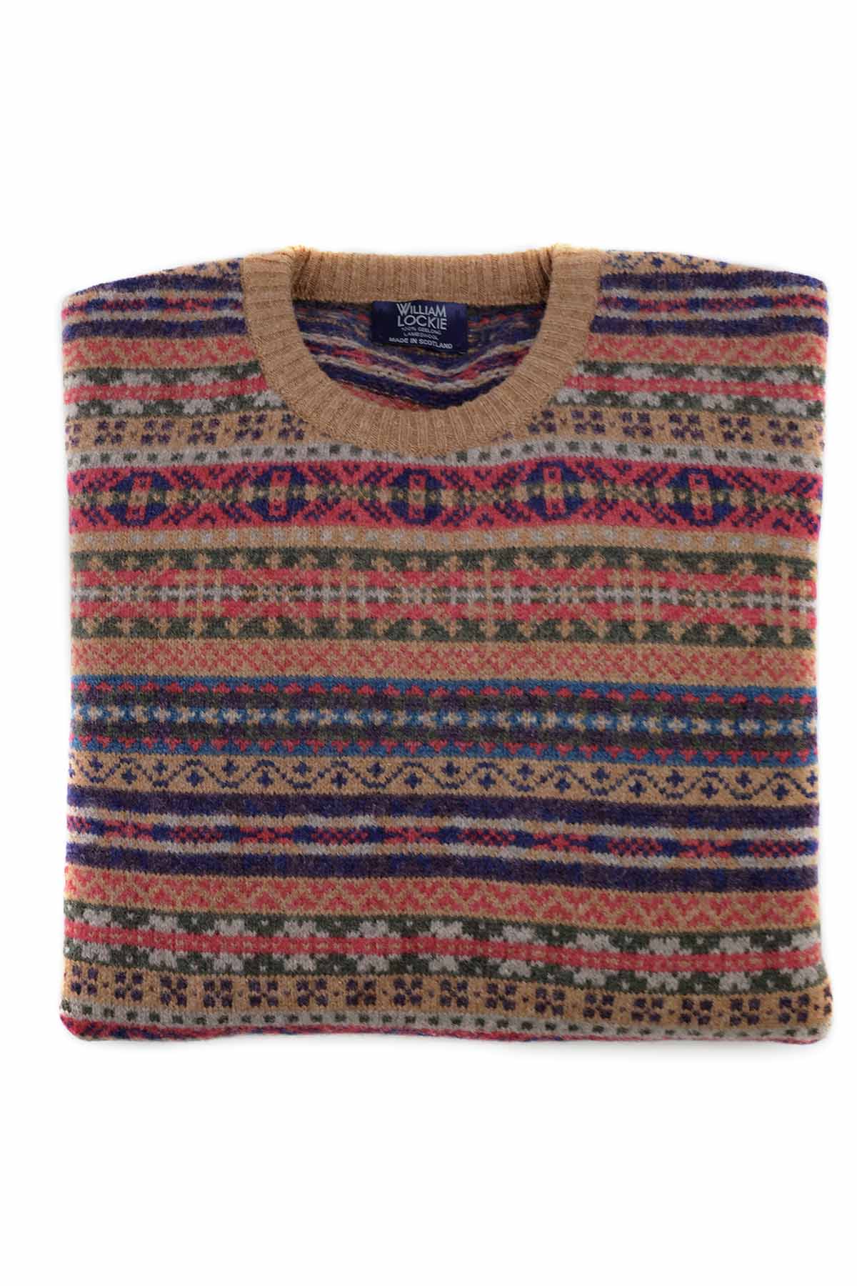 William Lockie Pullover Lammwolle Fairisle Herren Driftwood