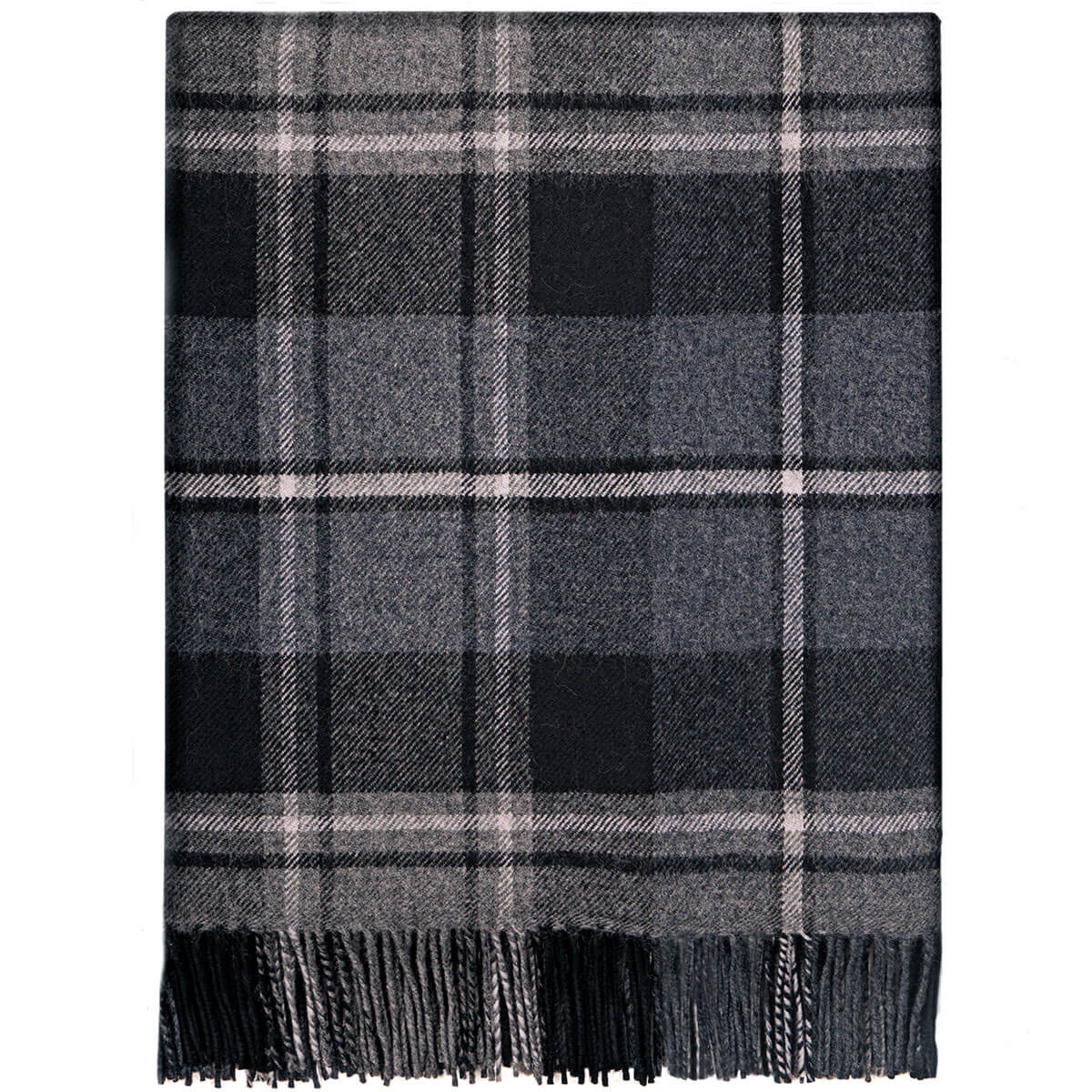 Lochcarron Lammwolle Wolldecke MacRae Hunting Gray Tartan — gefaltet, 100% Lammwolle, Made in Scotland
