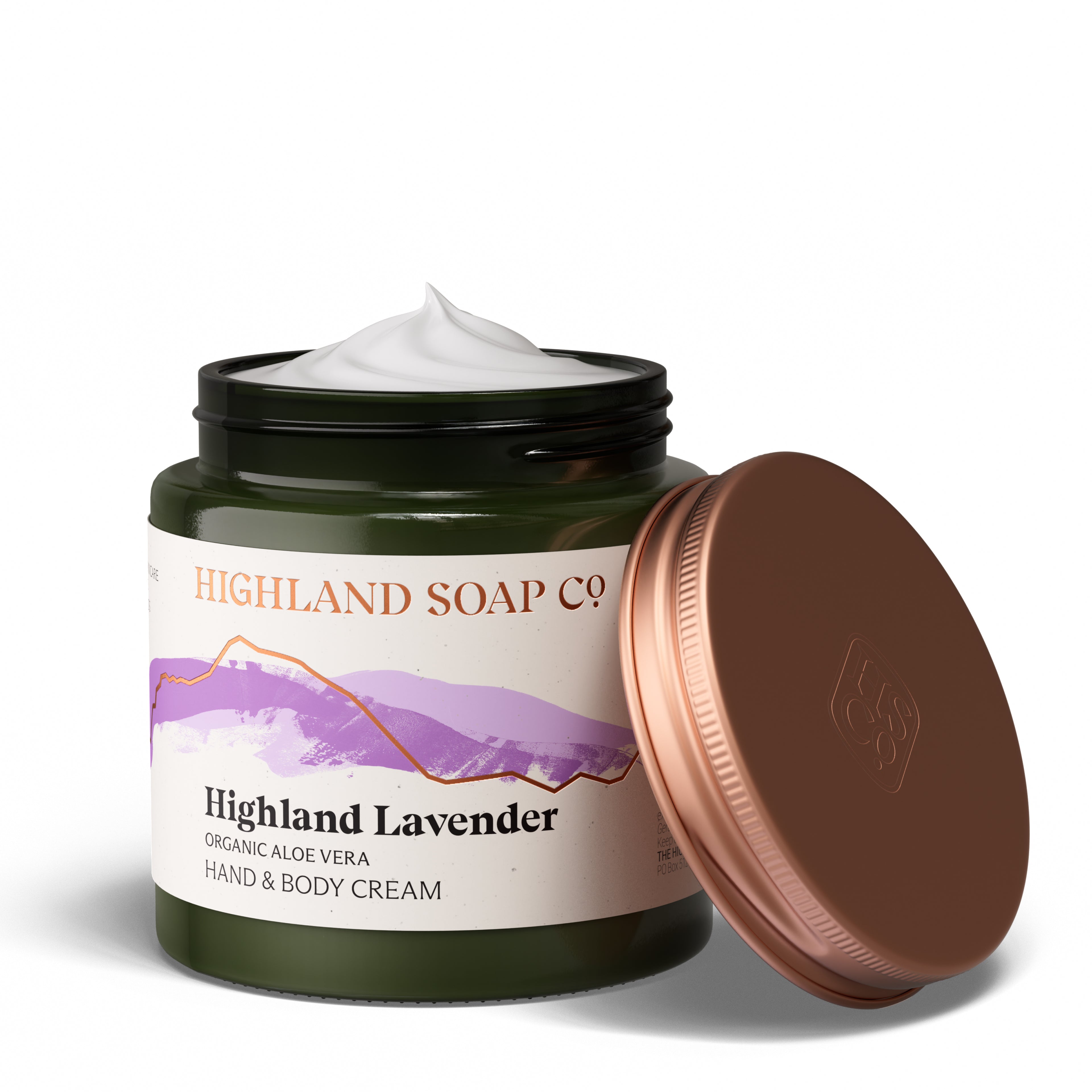 The Highland Soap Company Organic Hand & Body Cream Highland Lavender 120 ml — Front, with pure lavender oil, Made in Scotland