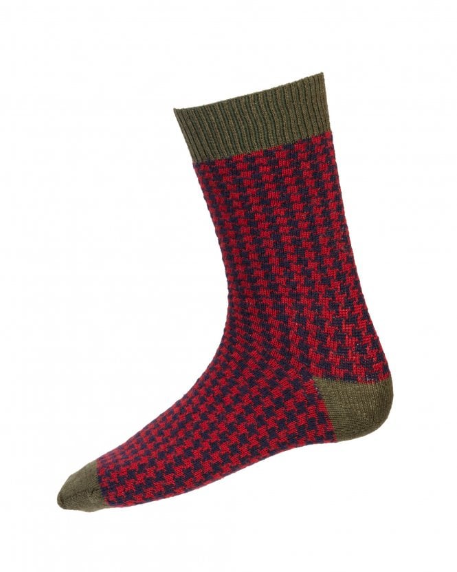 Herren Socken Hahnentritt Marine Rot