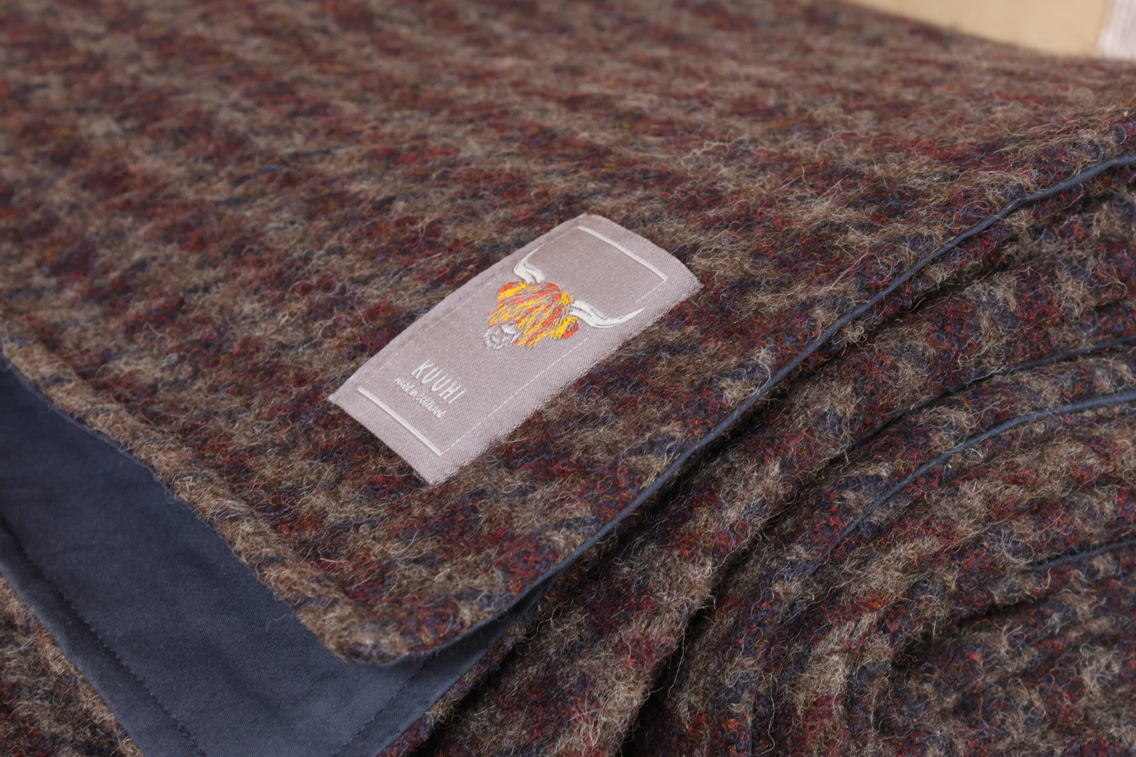 Family Picnic Blanket | 180 x 150 | Shetland Houndstooth | Midnight Blue Grey and Pheasant Red