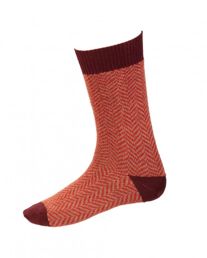 Herren Socken Fischgrätenmuster Weinrot