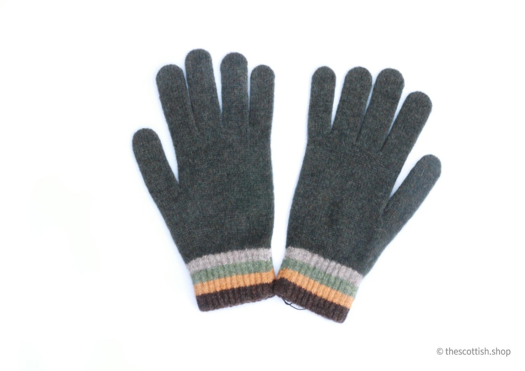 Lammwolle-Handschuhe-Grün-Gelb-Grau-Hergestellt-in-Schottland