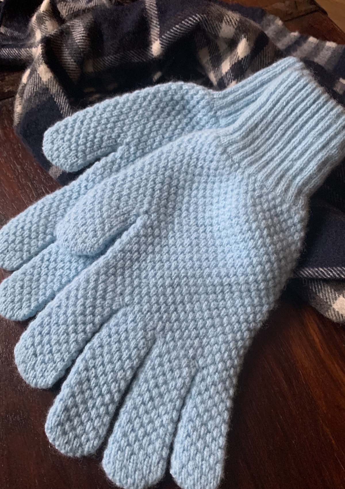 Lamwolle-Handschuhe-Blau-Damen