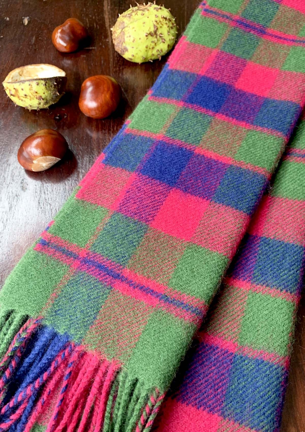 Schal-Lammwolle-Tartan-Rosa-Blau-Grün