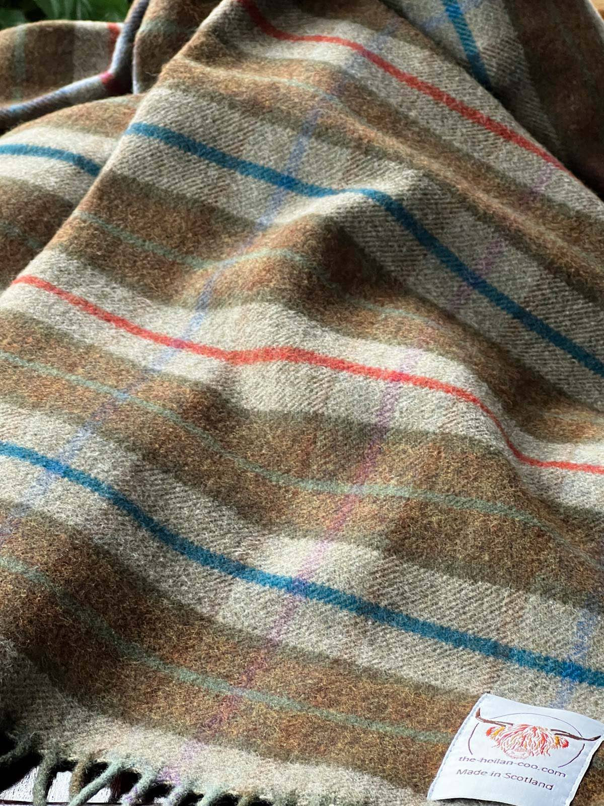 Wolldecke Schottenkaro | Braun mit Rot und Blau Streifen