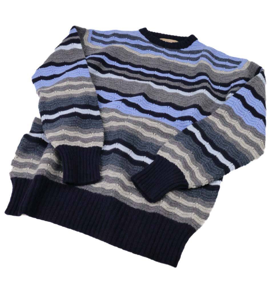 Kinalba Herren Kaschmir Zigzag Pullover Blue & Grau